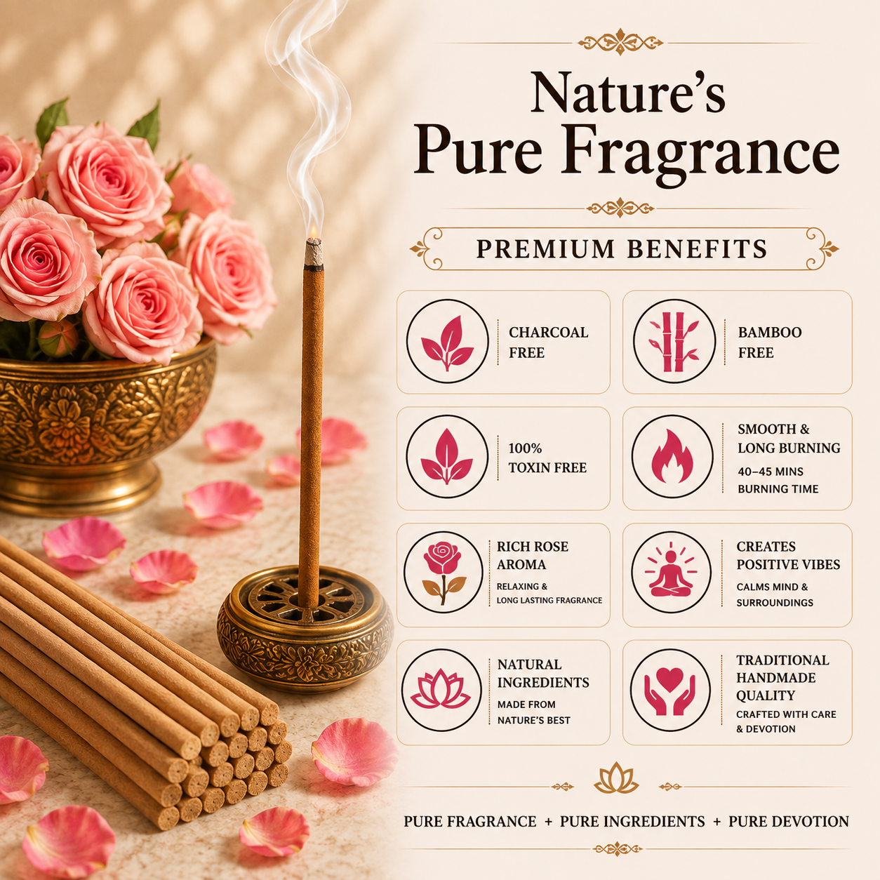 Rose Incense Sticks- Pack of 80 sticks