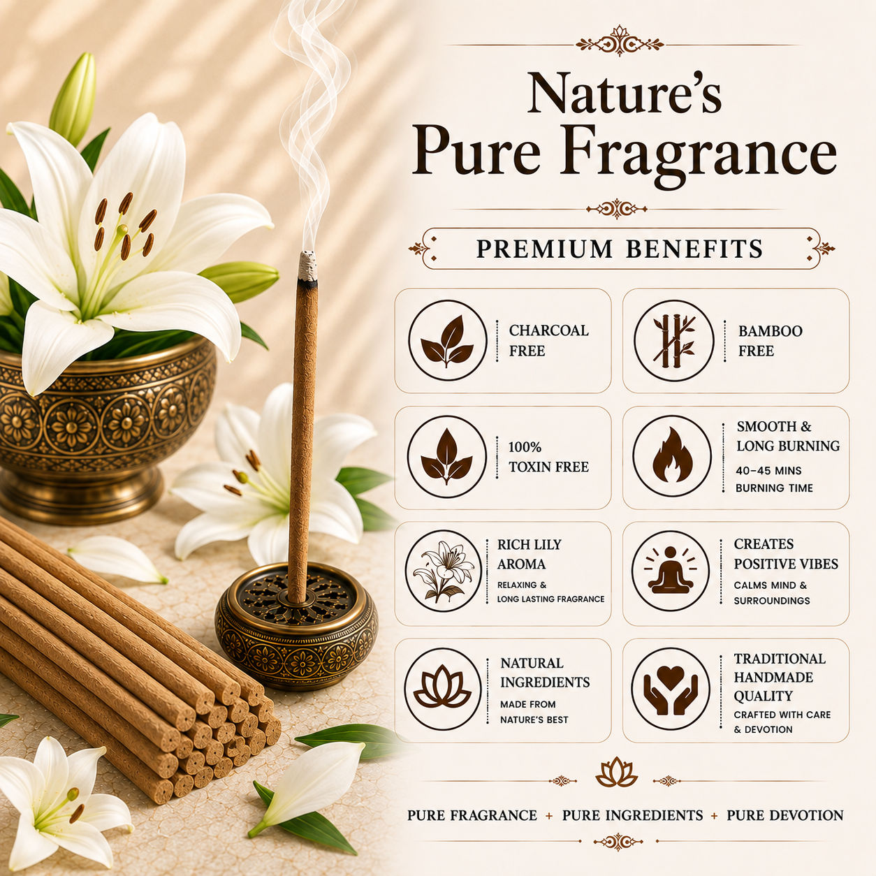 Premium Lily Incense Sticks- Pack of 80 sticks