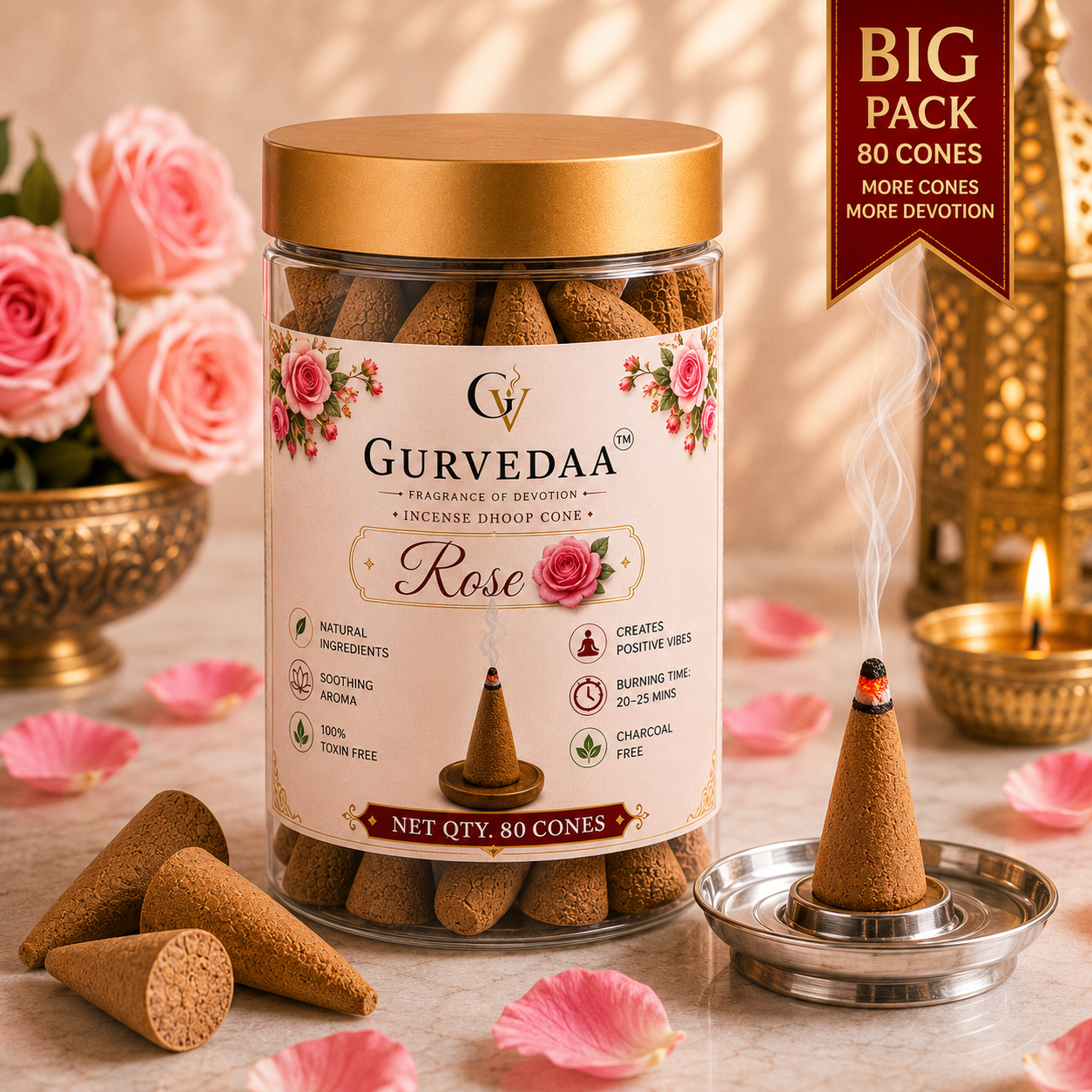 Rose Dhoop Cones – Pack of 80 Cones