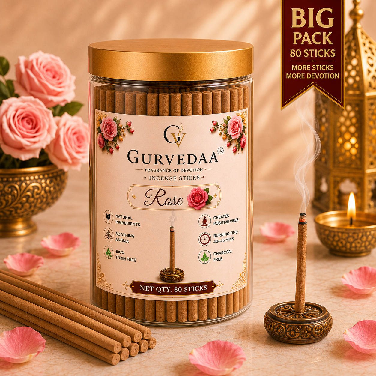 Rose Incense Sticks- Pack of 80 sticks