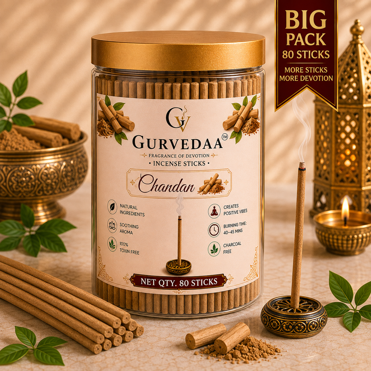 Sandalwood Incense Sticks- Pack of 80 sticks