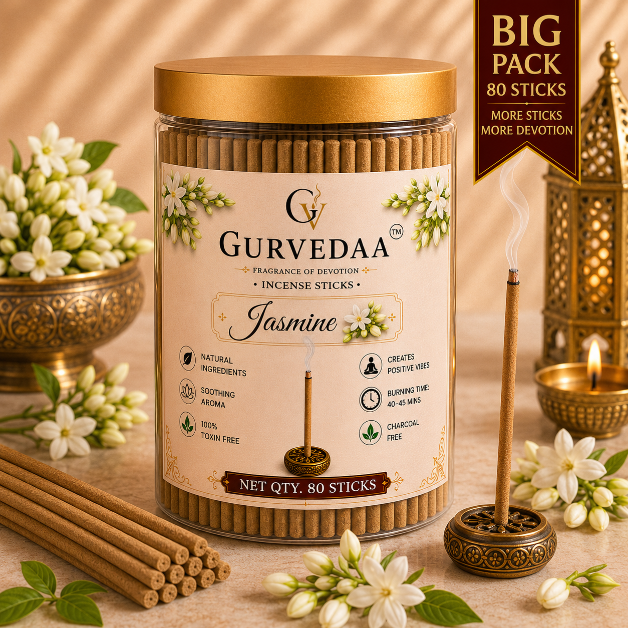 Jasmine Incense Sticks- Pack of 80 sticks