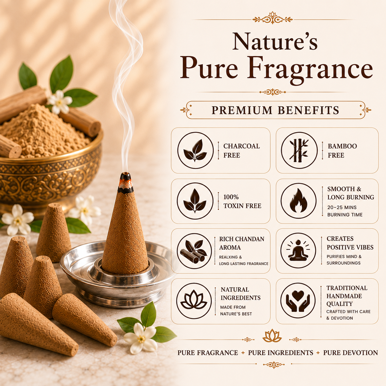 Sandalwood Dhoop Cones – Pack of 50 Cones