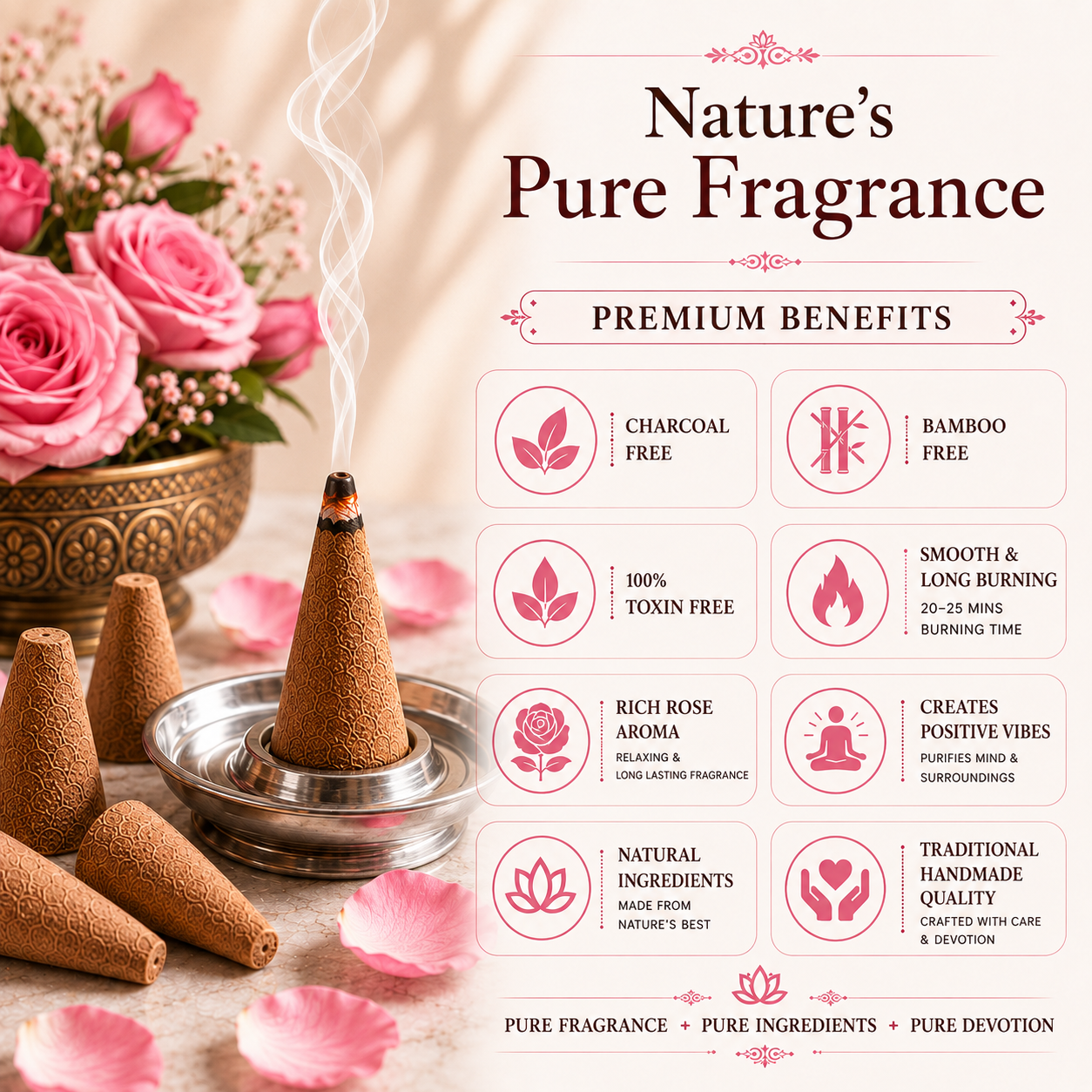 Rose Dhoop Cones – Pack of 50 Cones