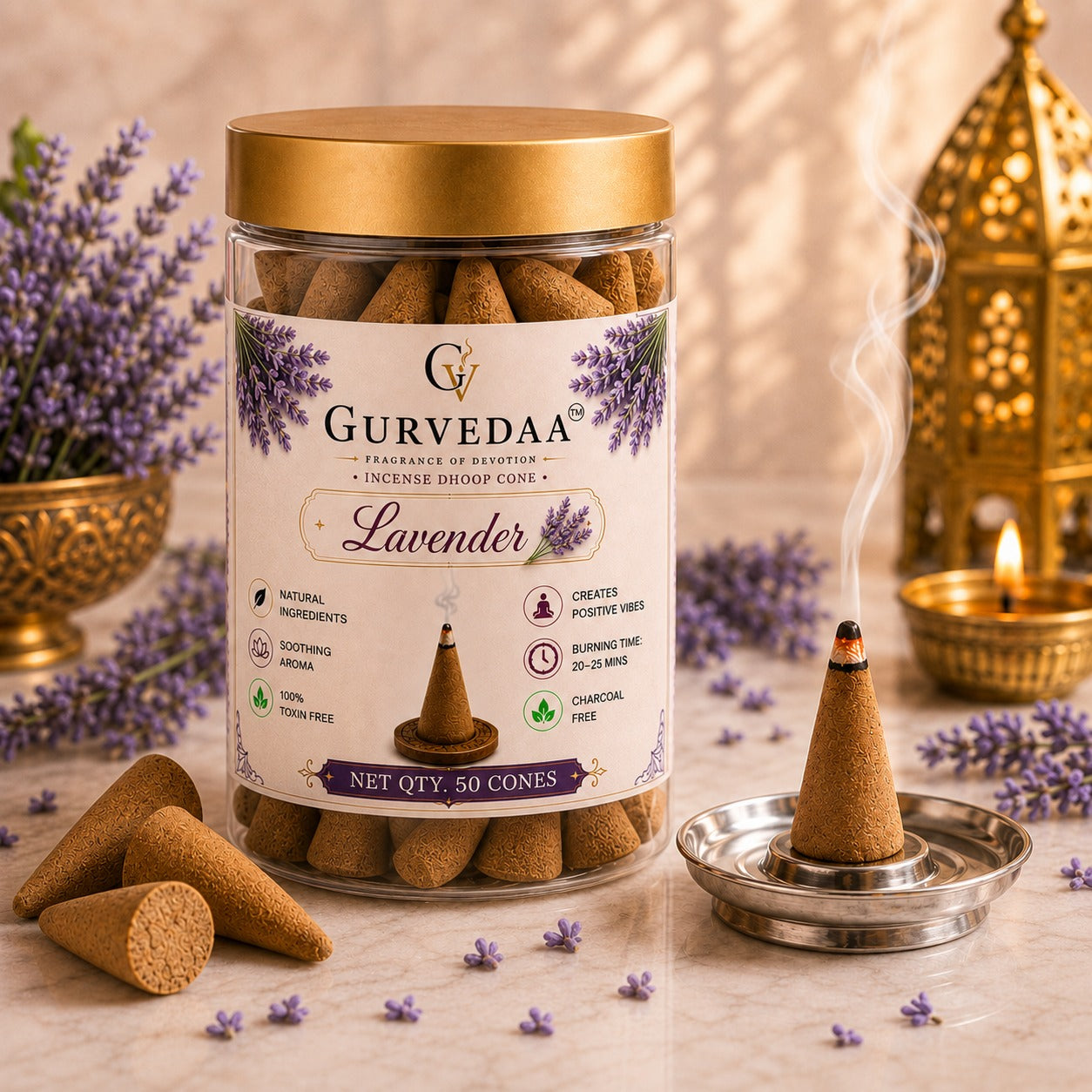 Lavender Dhoop Cones-Pack of 50 cones