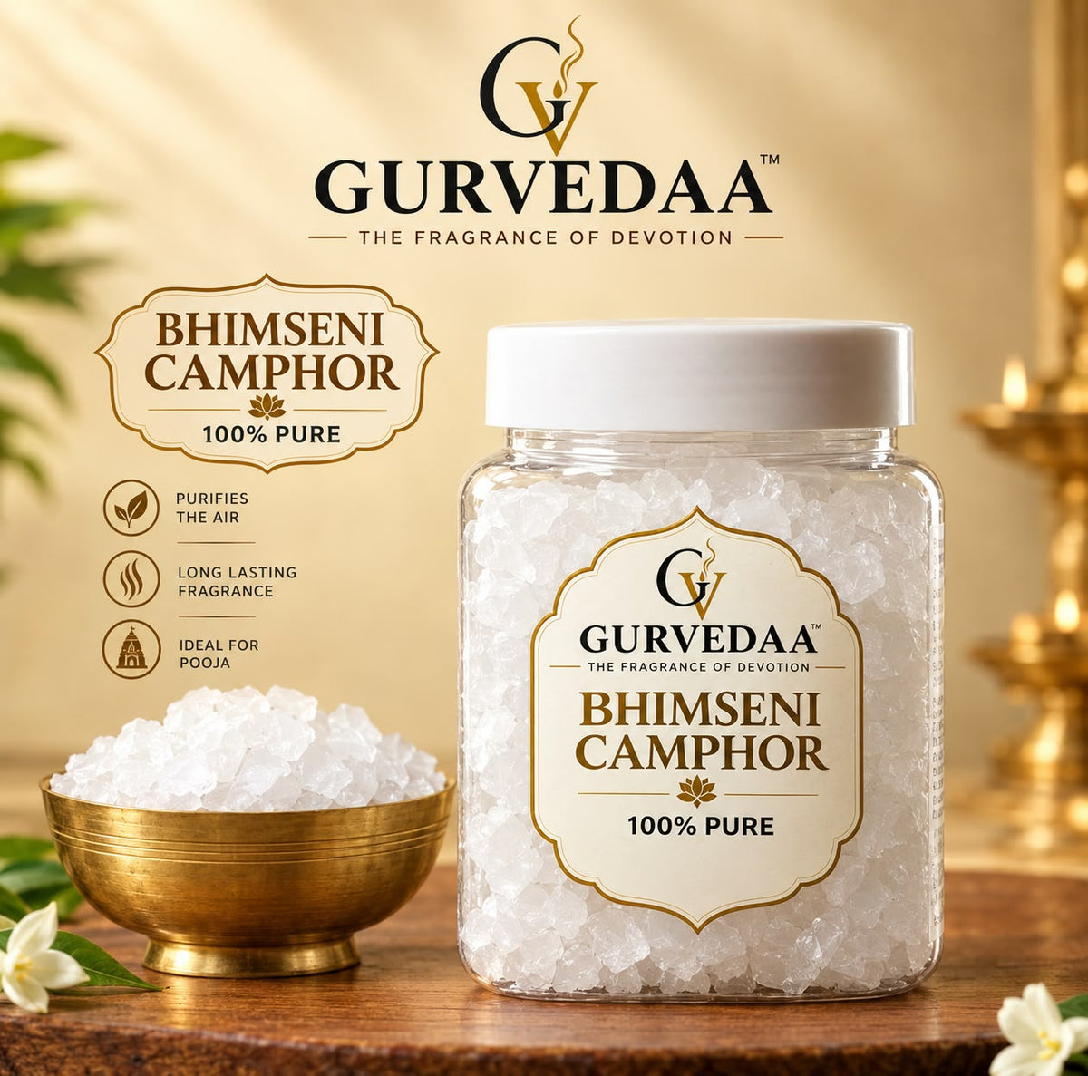 Gurvedaa Premium Bhimseni Kapoor (Camphor) | Pack Of 250gm |
